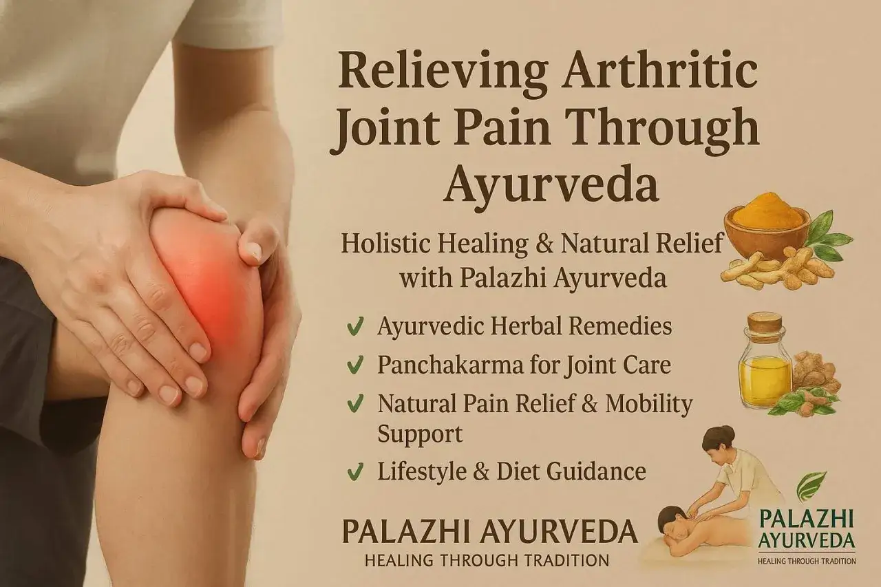 Schmerzlindernde Gelenke durch Ayurveda. Eine Person hält ihr schmerzendes Knie, während das Bild ganzheitliche Heilung und natürliche Linderung durch Ayurveda zeigt.